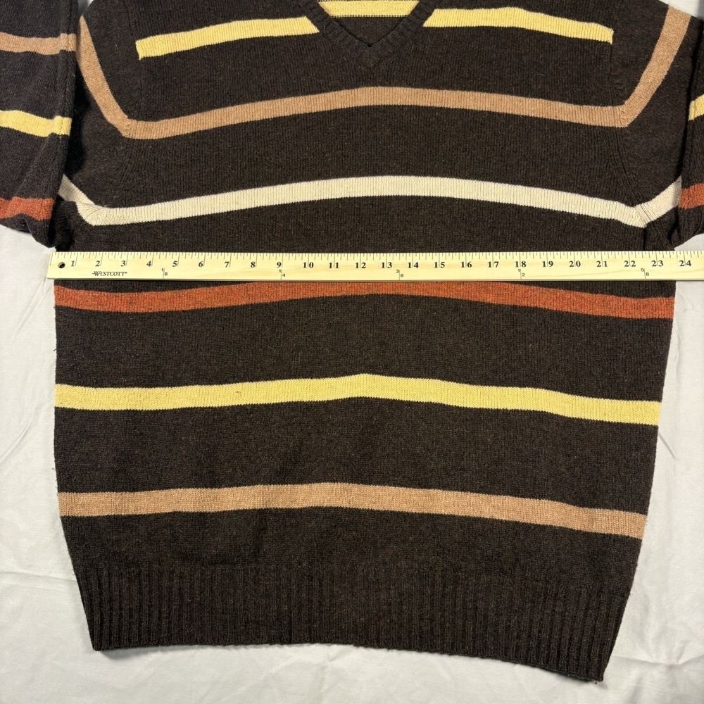 Jos A Bank 80% Lambswool Sweater Mens XL Brown Stripe V Neck Grandpa Core Preppy - Picture 6 of 8